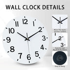 HZDHCLH Wall Clock 8 Inch Silent Non Ticking Wood Battery Operated White Wooden - Image 2