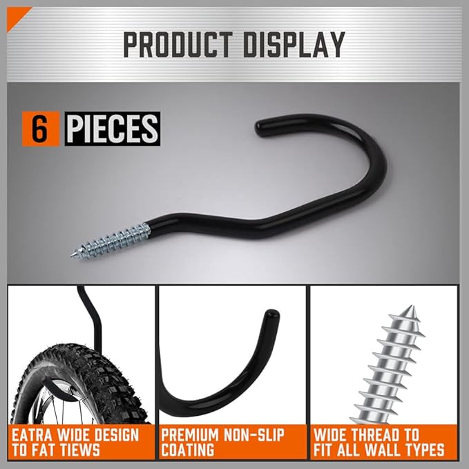 HORUSDY 6-Pack Heavy Duty Garage Storage Hooks, Hoses & Cords – Steel Garage - Image 5
