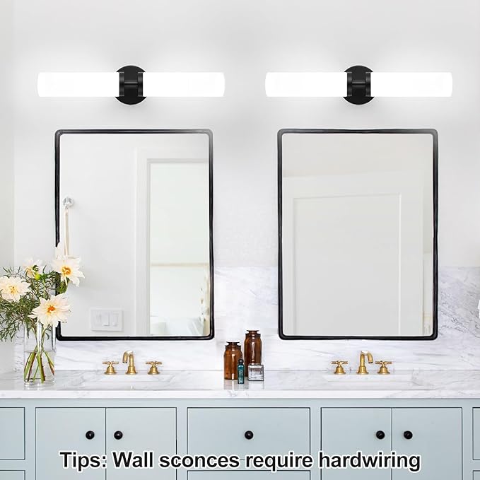 Wall Sconces Set of Two, Matte Black Bathroom Sconces Wall Lighting - Image 6