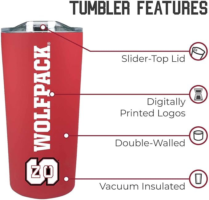 Campus Colors NCAA Stainless Steel Tumbler perfect for Gameday - 18 oz - Double Walled - Keeps Drinks Perfectly Insulated (NC State Wolfpack - Red)