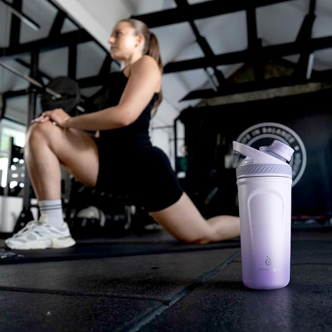 Ideus Protein Shaker Bottle 24oz(710ml) Insulated Stainless Steel Shaker Bottle with Silent Tritan Ball Portable Pre Workout Shaker Cups for Protein Shakes, Smoothies, Cocktails, Black