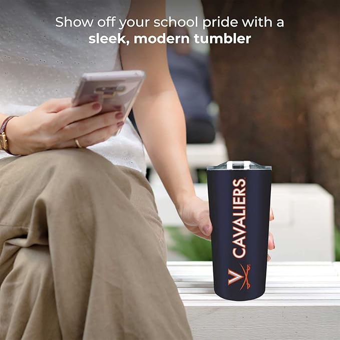 Campus Colors NCAA Stainless Steel Tumbler perfect for Gameday - 18 oz - Double Walled - Keeps Drinks Perfectly Insulated (Virginia Cavaliers - Navy)