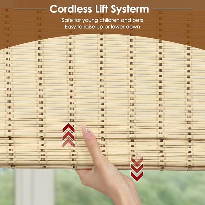 Cordless Bamboo Roman Shades, Light Filtering Bamboo Blinds Shades - Image 4