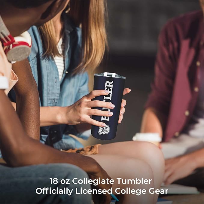 Campus Colors NCAA Stainless Steel Tumbler perfect for Gameday - 18 oz - Double Walled - Keeps Drinks Perfectly Insulated (Butler Bulldogs - Navy)