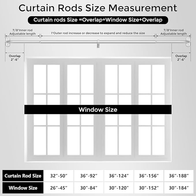 Curtain Rods 32-46 Inch, 1 Inch Adjustable Heavy Duty Room Darkening Window - Image 8