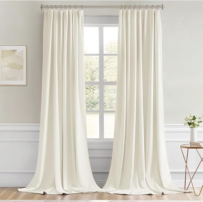 MIULEE Cream Back Tab Blackout Curtains 108 Inch Long 2 Panels Set - Image 9