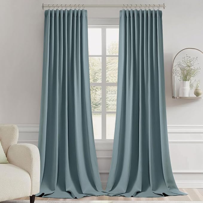 MIULEE Greyish Blue Back Tab Blackout Curtains 120 Inch Long 2 Panels Set - Image 9