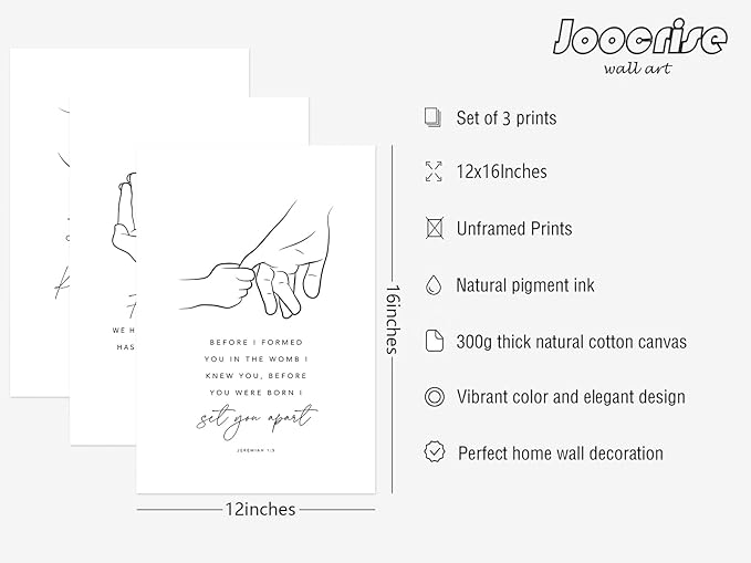 Joocrise Nursery Scripture Wall Art Set of 3 Nursery Bible Verse Wall Decor - Image 2