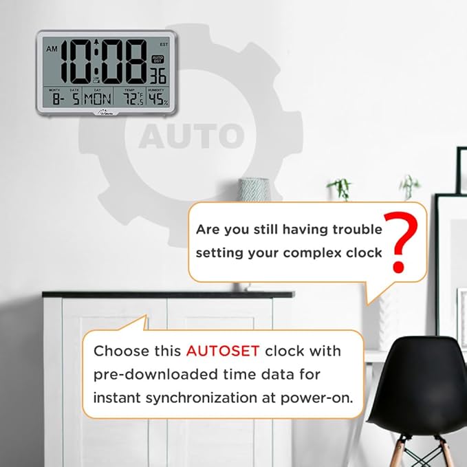 WallarGe Auto Set Digital Wall Clock Battery Operated, Desk Clocks - Image 4