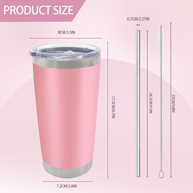 YOUKE OLA 16 Pack Insulated Coffee Tumbler - 20oz Stainless Steel Double Wall Vacuum Travel Tumbler Cup with Lid and Straw for Cold & Hot Drinks (Mixed Colors)