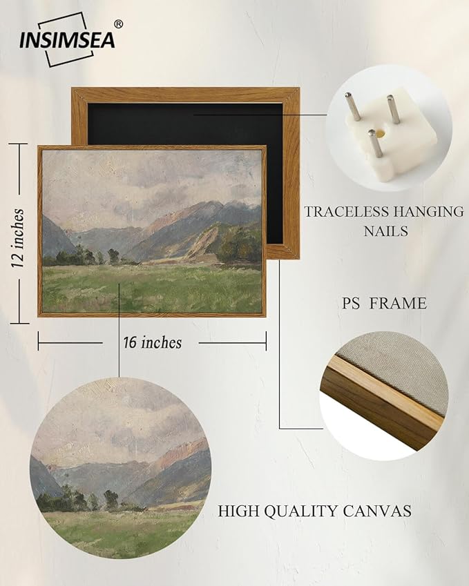 InSimSea Framed Canvas Wall Art Vintage Decor, Retro Landscape Canvas Wall Art - Image 5