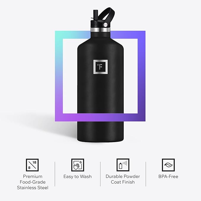IRON °FLASK Camping & Hiking Hydration Flask with Straw, BPA-Free Insulated Stainless Steel Sports Water Bottle - 64 oz Cotton Candy