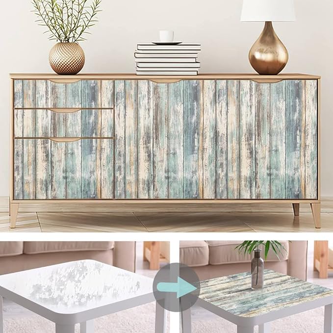 Arthome Blue Rustic Wood Paper 17''x240'' Self-Adhesive Removable Peel and - Image 4