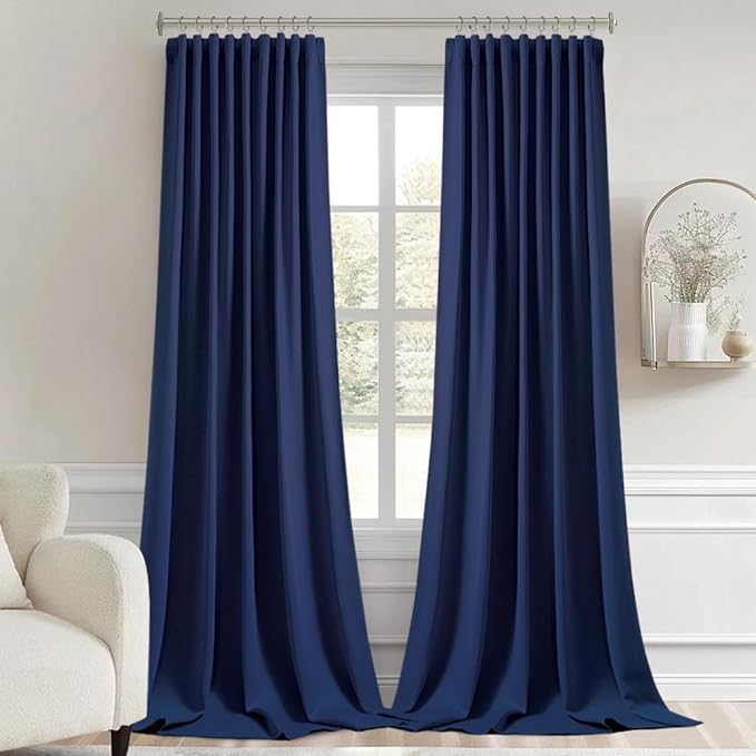 MIULEE Navy Blue Back Tab Blackout Curtains 108 Inch Long 2 Panels Set - Image 9