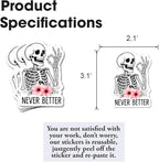 Never Better Skeleton Sticker 3Pcs Sarcastic Funny Skeleton Dead, Mental Health Sticker Vinyl Waterproof Decals for Notebook, Tumbler, Laptop and Water Bottle (Funny Skeleton Stickers)