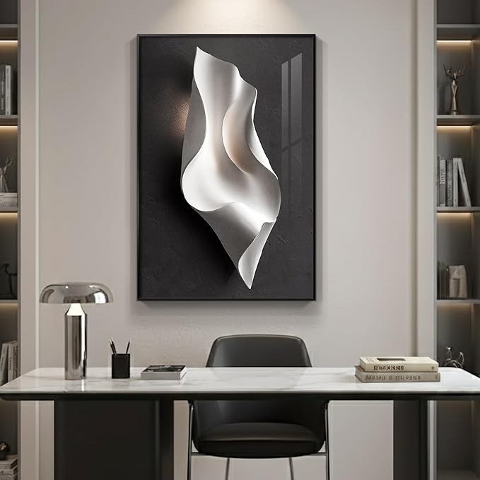 Framed Black and White Abstract Wall Art, Large Modern Elegant Prints Paintings - Image 2