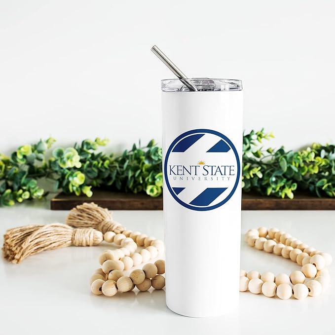 Kent State University Skinny Tumbler, Water Tumbler, Stainless Steel Tumbler, Tumbler Cup, Tumbler with Straw and Lid, Double Wall, Stainless Tumbler (Kent State University #18)