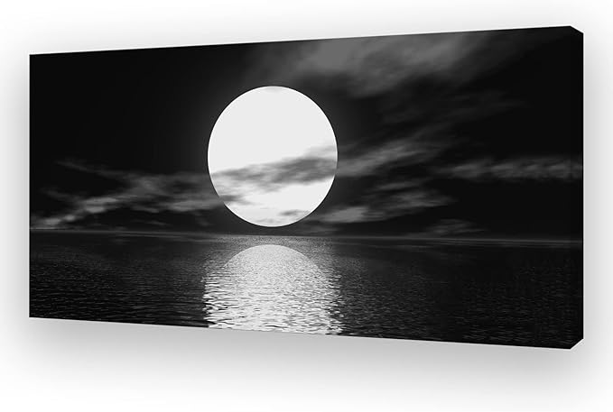 Cao Gen Decor Art S06450 Wall Art Canvas Sea White Full Moon in Night Picture by Cao+Gen+Decor+Art