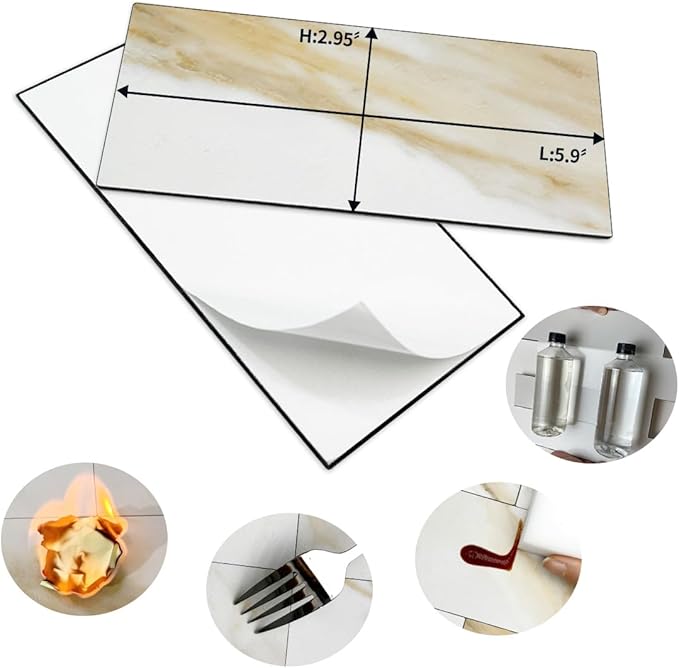 AULIGET 4-Piece Calacatta Gold Marble Look Peel and Stick Backsplash Wall Tiles - Image 6
