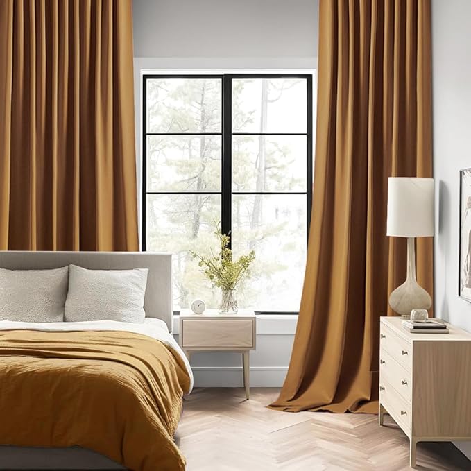 MIULEE Golden Brown Back Tab Blackout Curtains 108 Inch Long 2 Panels Set - Image 2