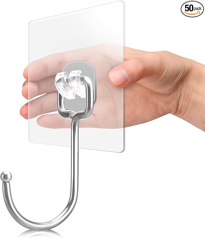 Antimbee 50 Pack Clear Adhesive Hooks, 37lb Heavy Duty Self Adhesive Hooks by Antimbee