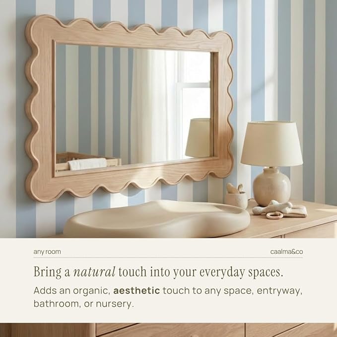 CAALMA Scalloped Wall Mirror 24 x 36 Rectangular, Bathroom Mirror, Mirrors - Image 4