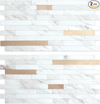 AULIGET 2 Sheets Faux Stone White Marble Peel and Stick Backsplash, PVC Mixed by AULIGET