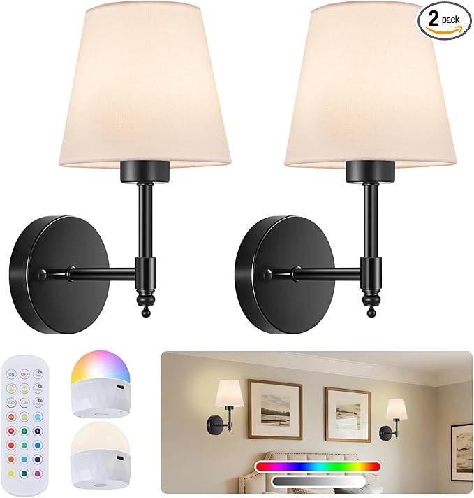 Battery Operated Wall Sconces Set of Two, Rechargeable Wireless Wall Lights by SoodMi