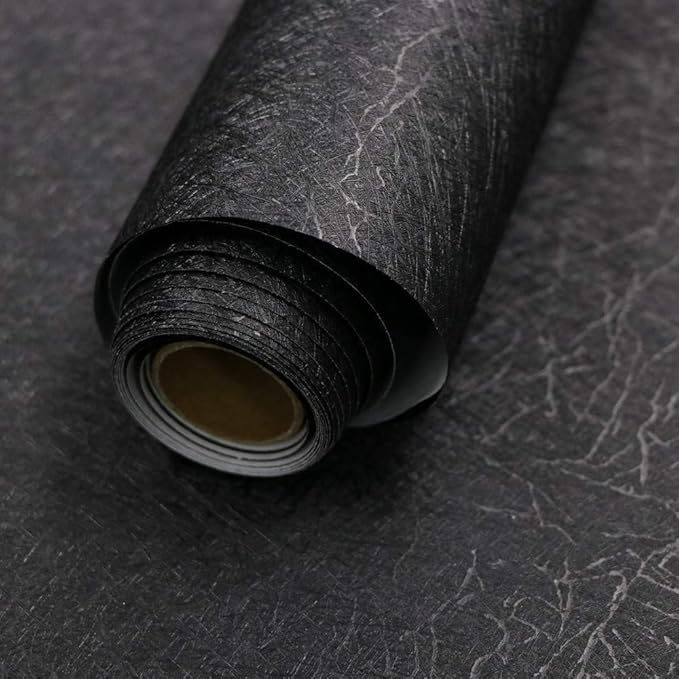 Abyssaly Black Silk Wallpaper Peel and Stick 15.7" X 393.7" Embossed Self by Abyssaly