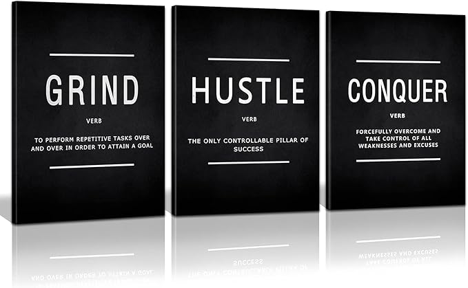 KAWAHONE Grind Hustle Conquer Wall Art, Success Canvas Painting Wall Decor by KAWAHONE