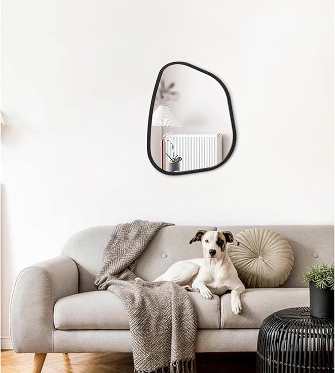 Asymmetrical Small Wall Mirror Irregular Wood Frame Modern Unique Accent Wall - Image 3