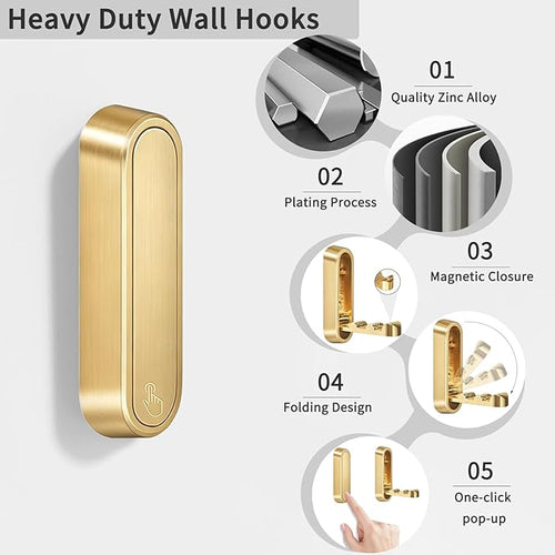 4PCS Folding Coat Hooks, Heavy Duty Wall Hooks Made of Zinc Alloy, Foldable - Image 2