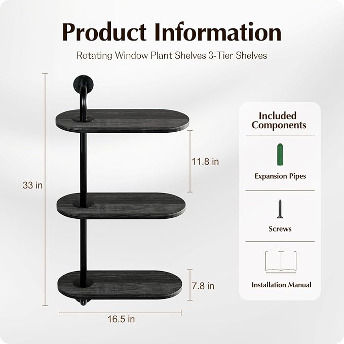 Rotating Window Plant Shelves 3-Tier, Wooden Window Shelf - Image 2