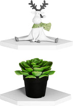 WELLAND 7-Inch Floating Corner Shelves Set of 2, Wall Mounted Storage Shelf by WELLAND