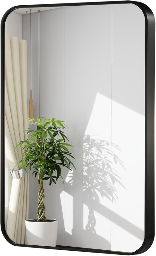 20x30 Inch Black Wall Mirror for Bathroom, Brushed Metal Framed Mirror by JENBELY