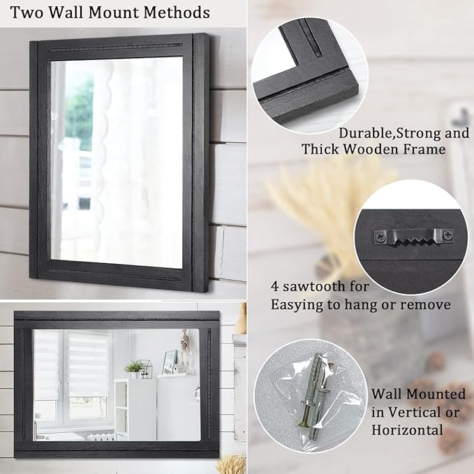 AAZZKANG Large Mirrors for Wall Black 28"x20" Rectangle Wood Framed Mirror - Image 3