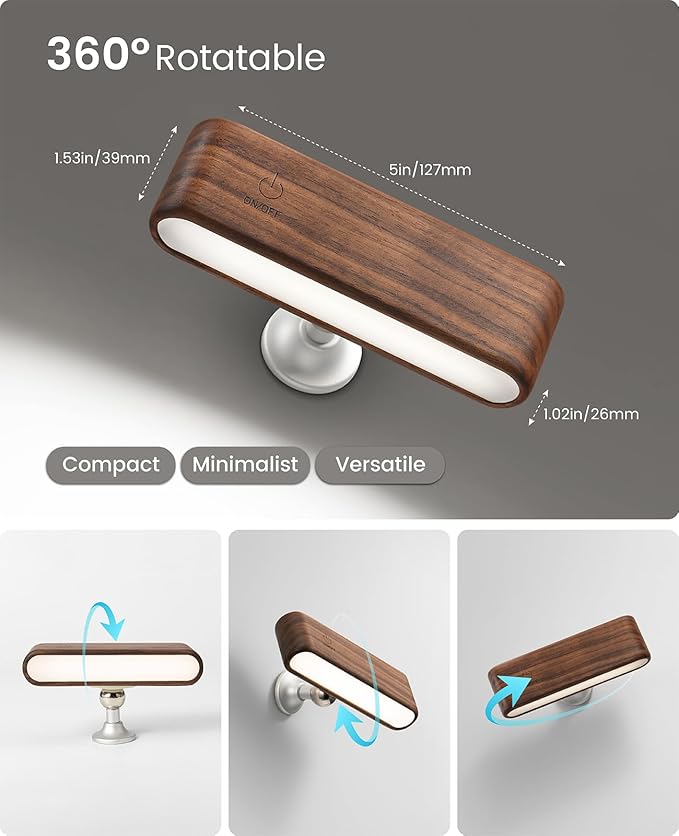 Wood LED Wall Sconce Magnetic 360°Rotate Wall Mounted Lamp Brightness - Image 3