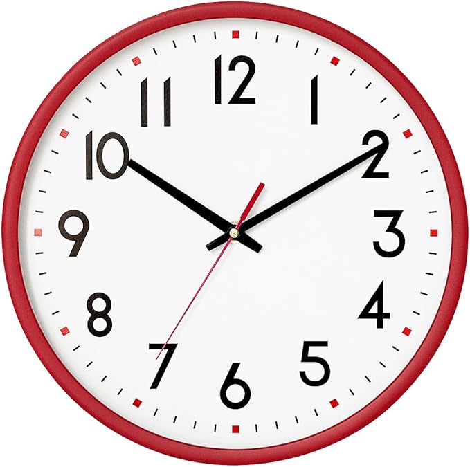 HZDHCLH Wall Clock Red, Silent Wall Clocks Battery Operated 10 Inch Modern Non by HZDHCLH