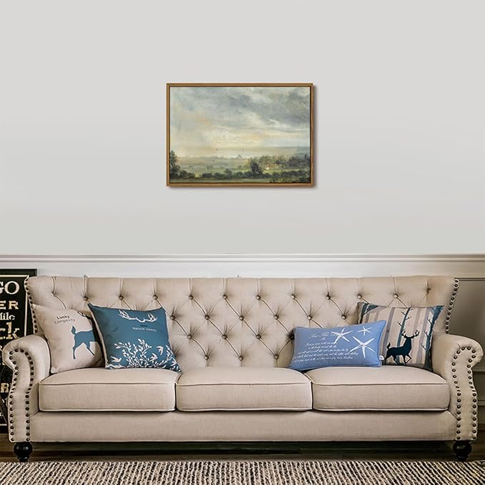 OIQArtOIQ Vintage Framed Wall Art Pastoral Landscape Canvas Art Prints Rustic - Image 5