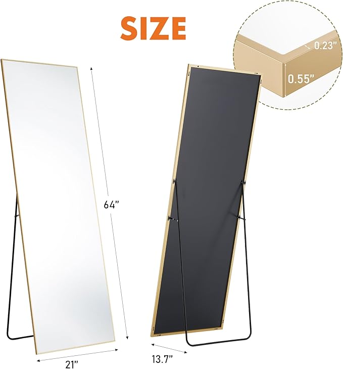 DUMOS Full Length Mirror 64"x21" Full Body Floor Mirror - Image 3