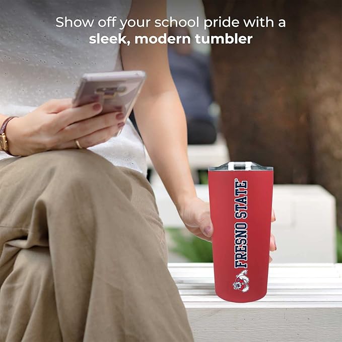 Campus Colors NCAA Stainless Steel Tumbler perfect for Gameday - 18 oz - Double Walled - Keeps Drinks Perfectly Insulated (Fresno State Bulldogs - Red)
