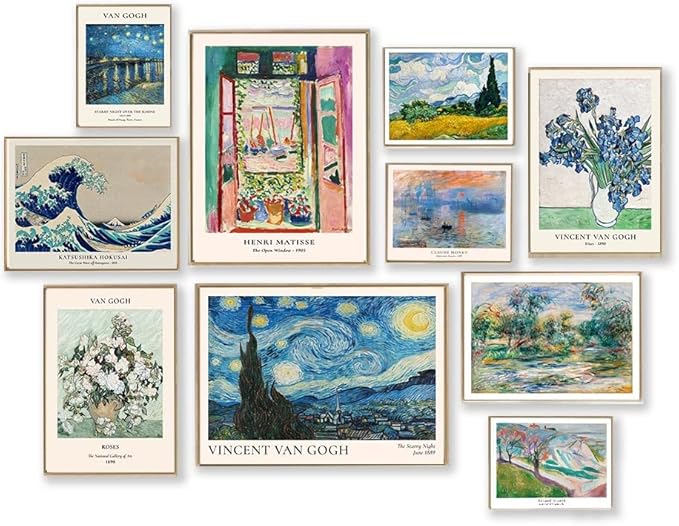 Vintage Eclectic Wall Decor Set of 9, Abstract Eclectic Prints Matisse Van Gogh by KBKBART