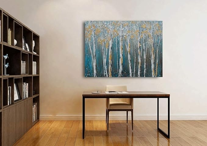 Yihui Arts Canvas Wall Art White Grey Birch Trees Branches Painting Gold Foil - Image 5