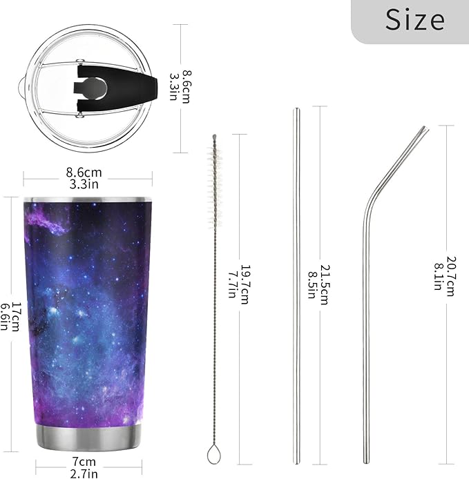 Tumbler Stainless Steel Vacuum Insulated Cup Double Walled, Simple Thermos Universe Galaxy Nebula Space Travel Mug for Coffee, Beverages, Tea with Straw and Lid