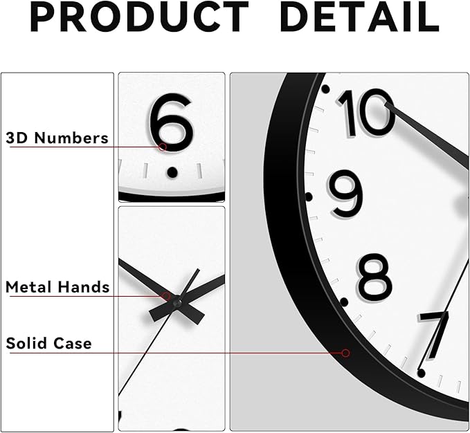 Roymnie Wall Clock, Silent Wall Clocks Battery Operated 8 Inch-Modern Non - Image 7