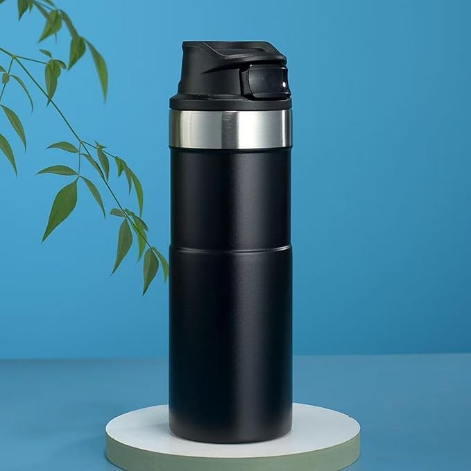 16OZ Trigger Action Travel Mug - 500ml BPA Free Insulated Stainless Steel Coffee Tumbler, Leak-Proof Wide Mouth Design for Commuters, Sports & Outdoor Enthusiasts (Black)