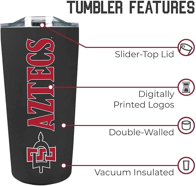Campus Colors NCAA Stainless Steel Tumbler perfect for Gameday - 18 oz - Double Walled - Keeps Drinks Perfectly Insulated (San Diego State Aztecs - Black)