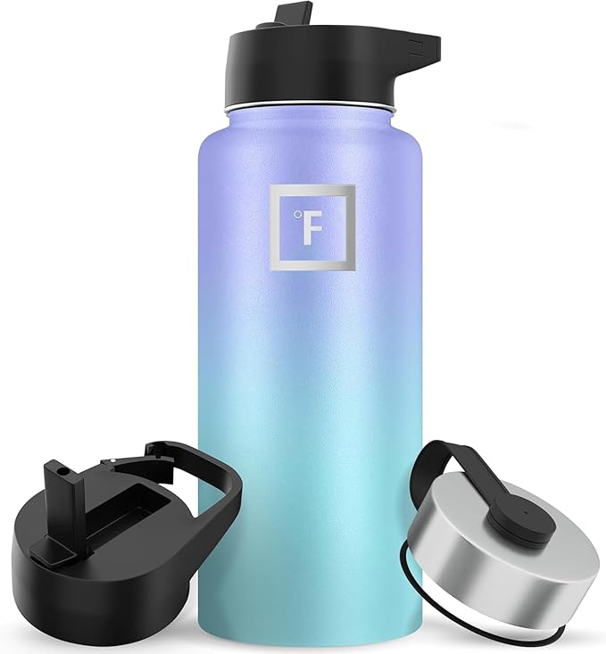 IRON °FLASK Camping & Hiking Hydration Flask with Straw, Wide Mouth Insulated Stainless Steel Sports Water Bottle - 32 oz Cotton Candy
