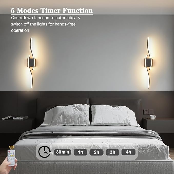 Daunton Modern Hardwired Wall Sconce Set of 2, LED Black Wall Light - Image 8