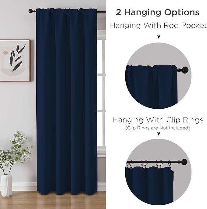 CUCRAF Navy Blue Blackout Curtains 96 inch Length 2 Panels Set, Rod Pocket Room - Image 3